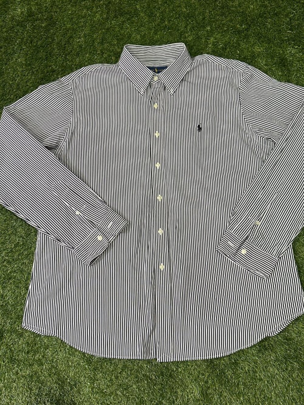 Polo Ralph Lauren Button Down Shirt Men XL Extra Large Black White Stripe Pony